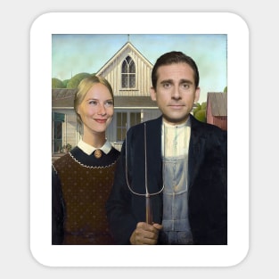 Michael and Holly from the The Office in American Gothic Sticker